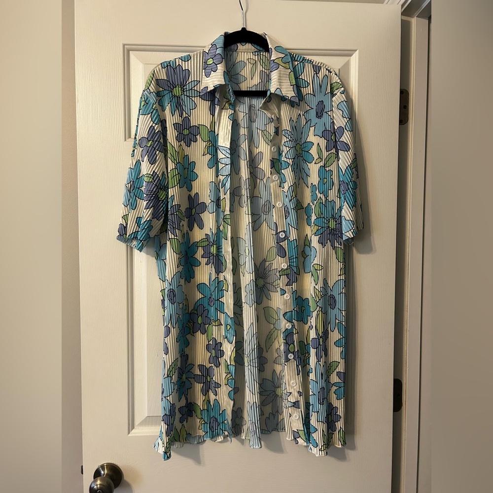 Floral Blue and Green Women’s Button Up Shirt and/or Dress